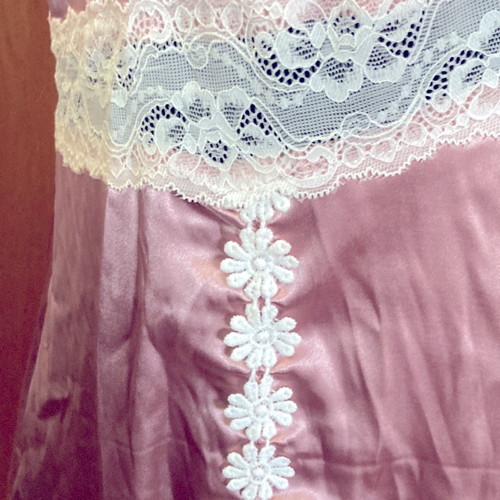 Dusty pink satin slip dress nightie with lace trim and side zip 4XL - Picture 3 of 7